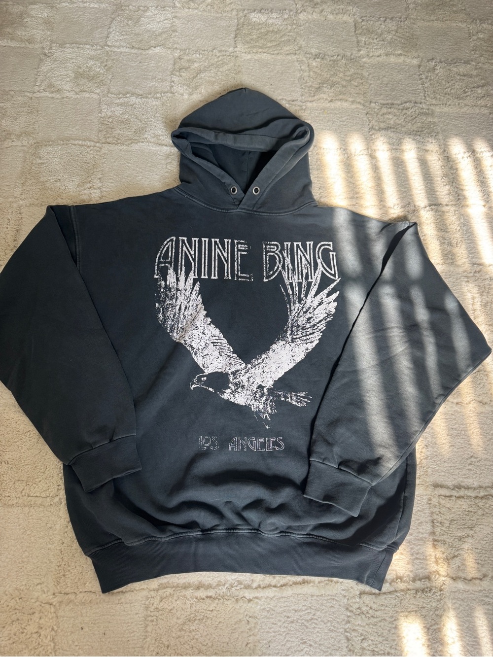 Anine Bing Eagle Graphic hoodie black XS oversized Distressed Los Angeles